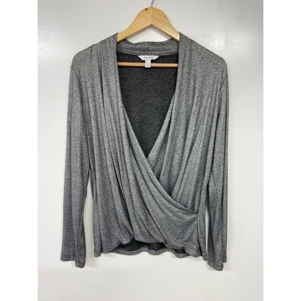 Nine West Silver Metallic Faux Wrap Top Size XXL